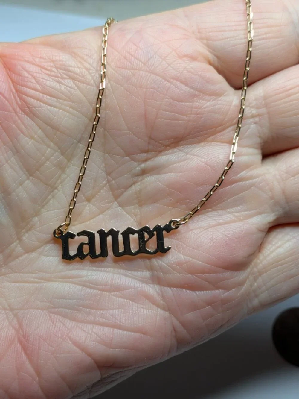 Forever 21 Gold Tone Cancer Zodiac Script Nameplate Necklace